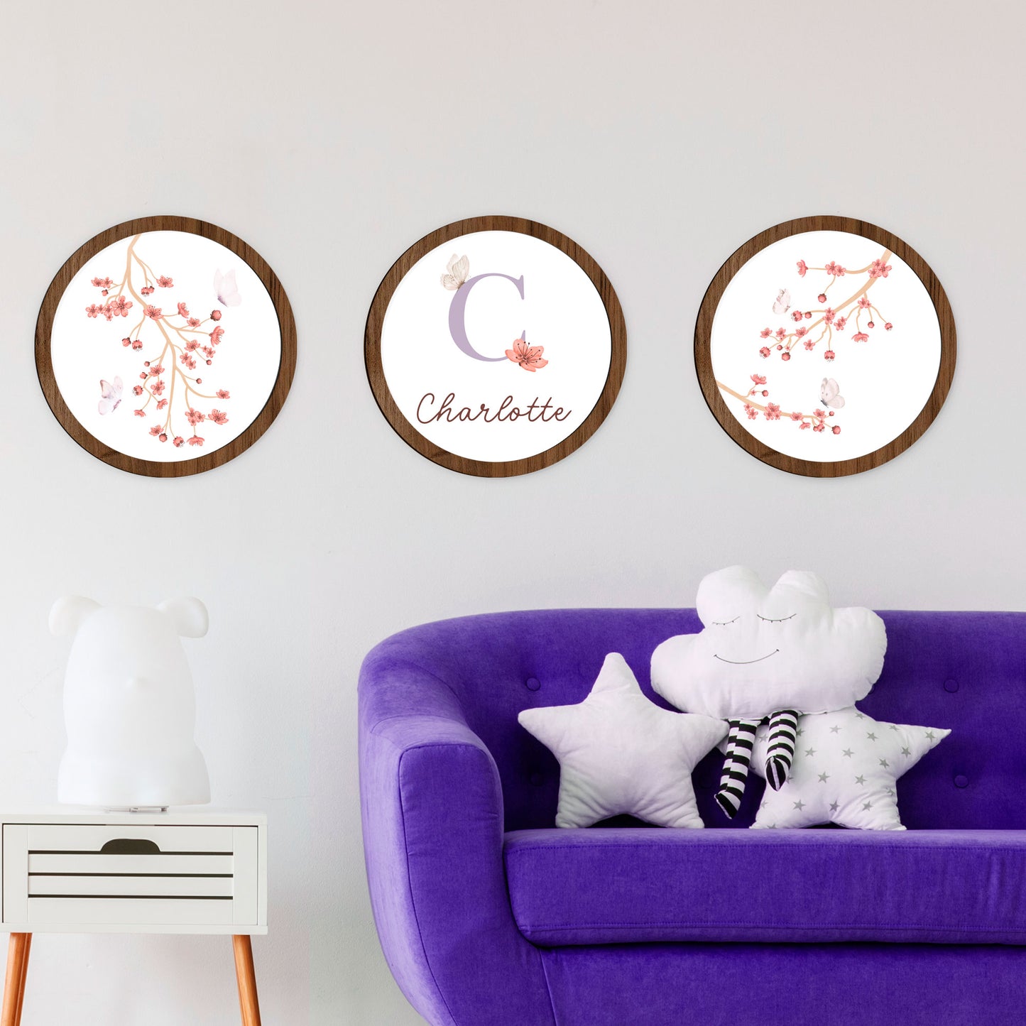 Tríptico flores de cerezo personalizado - Cuadros decorativos para bebés y niños