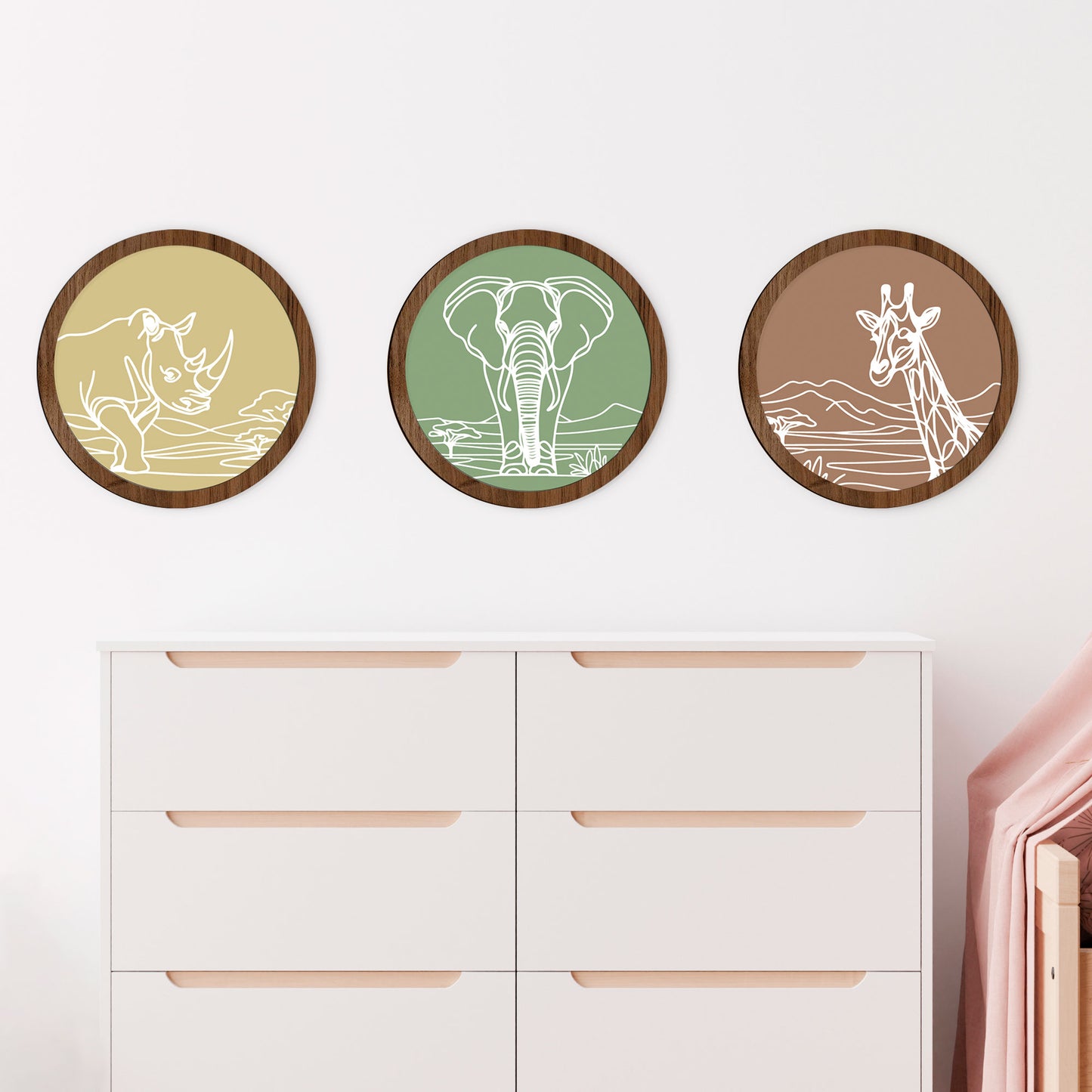 Tríptico safari - Cuadros decorativos para bebés y niños