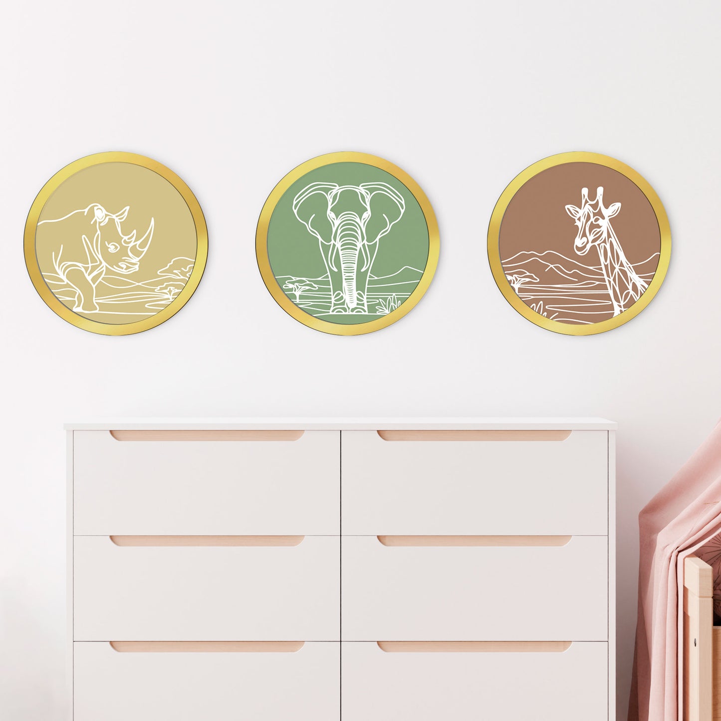 Tríptico safari - Cuadros decorativos para bebés y niños