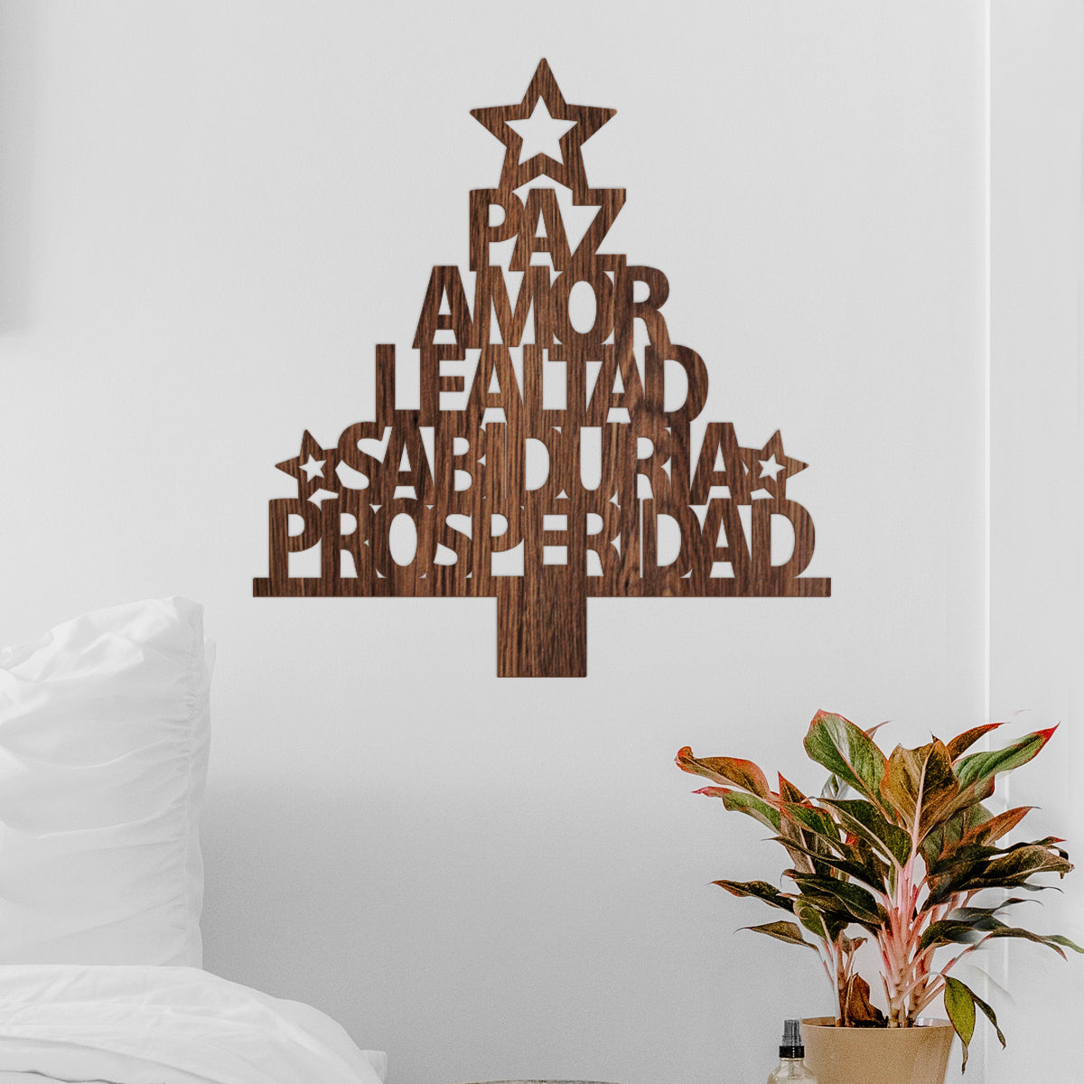 Árbol de navidad en español - Figura decorativa en madera