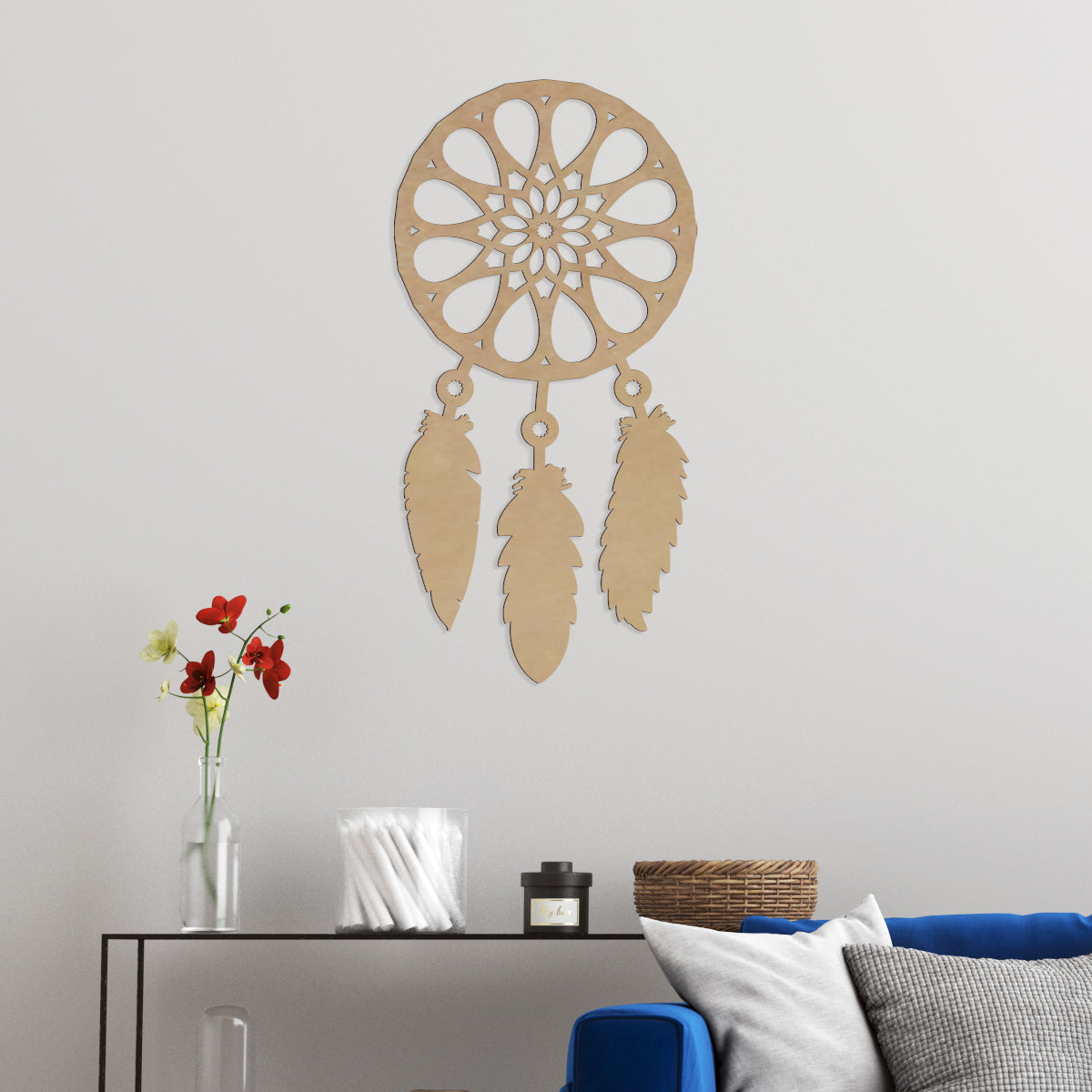 Atrapa sueños pétalos - Figura decorativa en madera