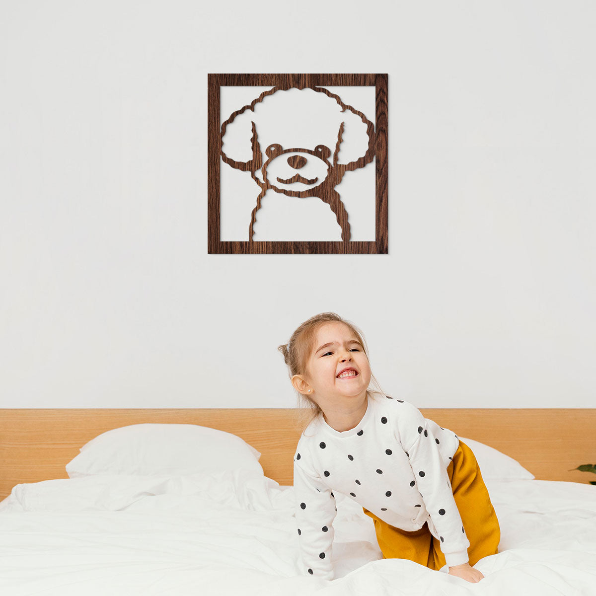 Perro French Poodle rostro - Cuadro decorativo en madera