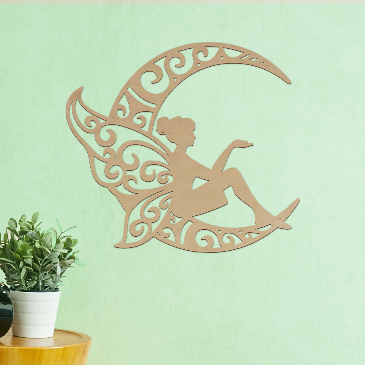 Luna con hada - Figura decorativa en madera