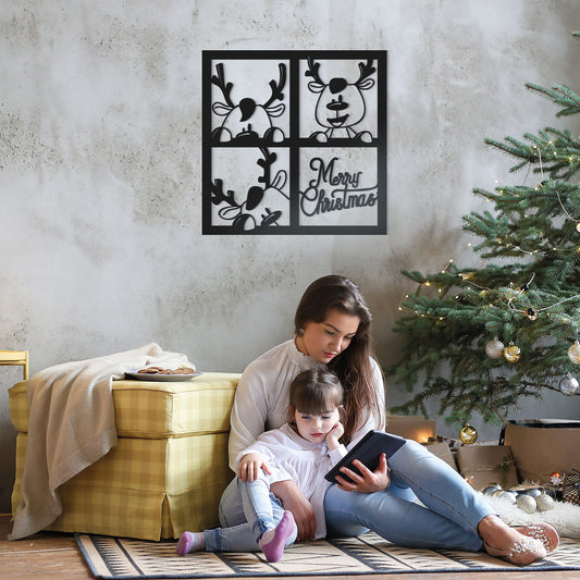 Renos en la ventana - Cuadro decorativo en madera