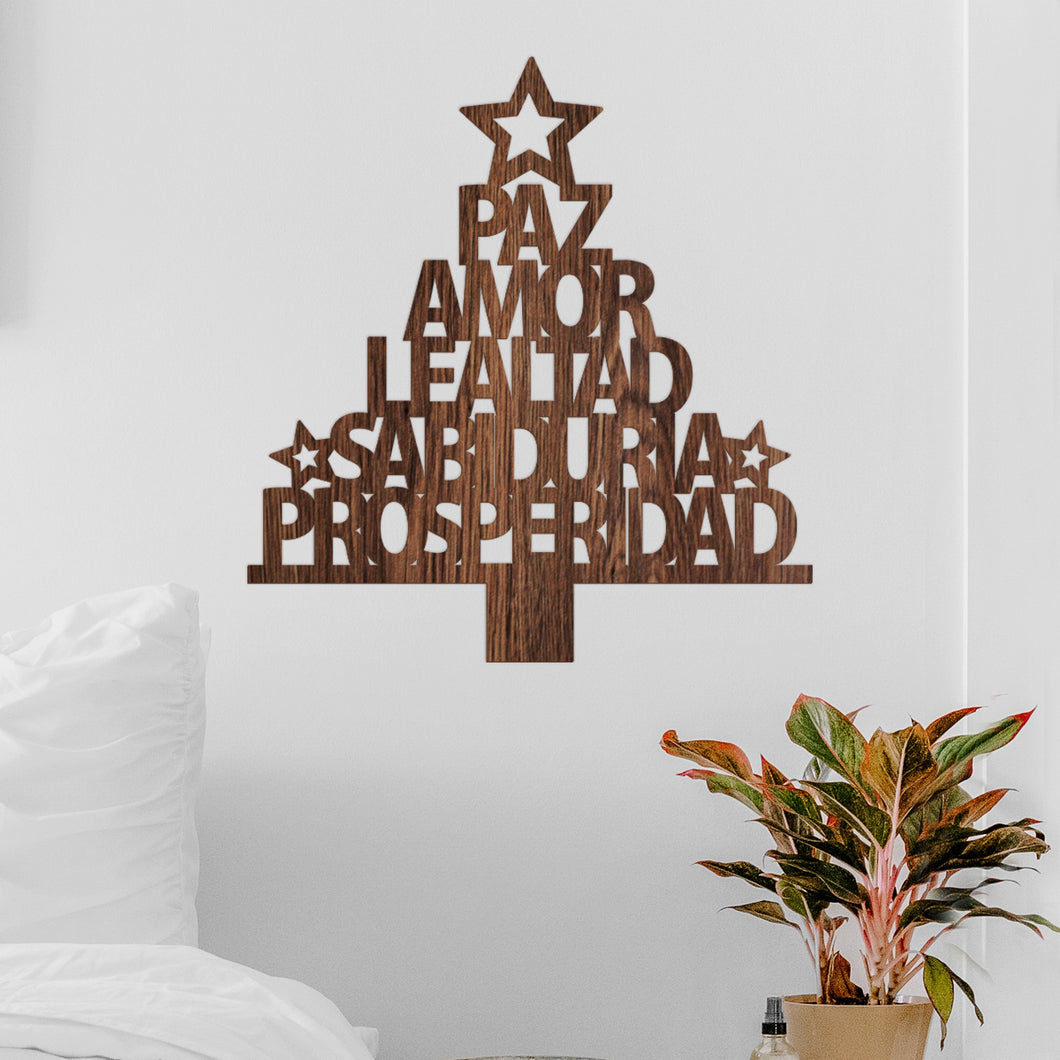 Árbol de navidad en español - Figura decorativa en madera