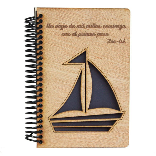 Barco viajero - Libreta o cuaderno en madera - FABRITECA