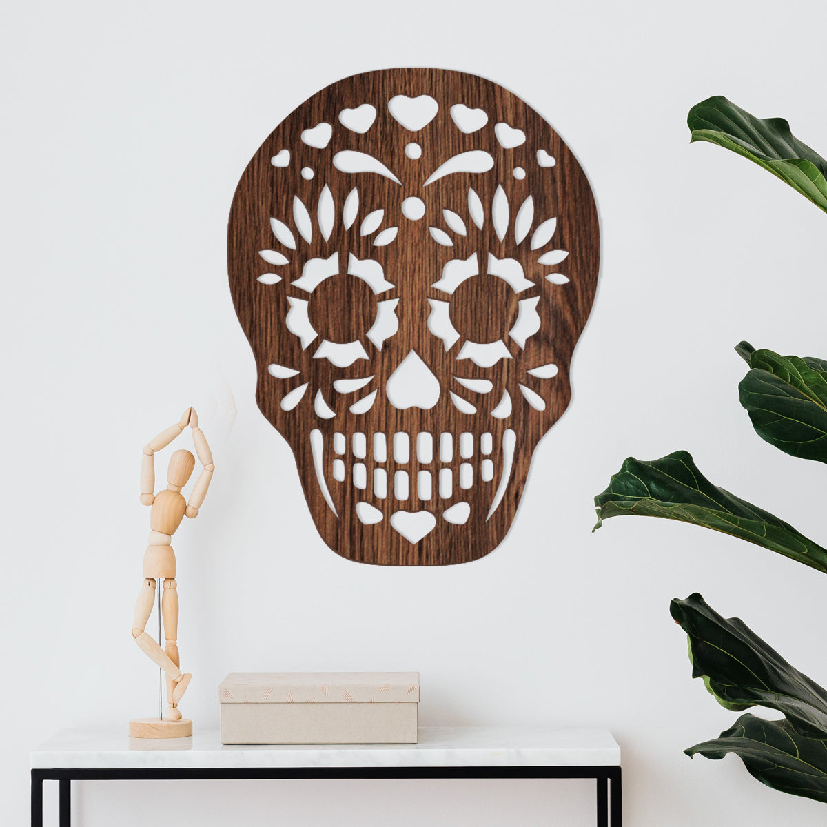 Calavera Corazones - Figura decorativa en madera