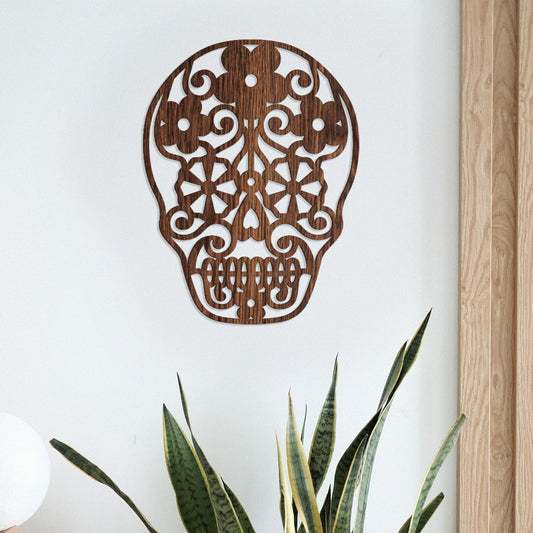 Calavera Flores - Figura decorativa en madera