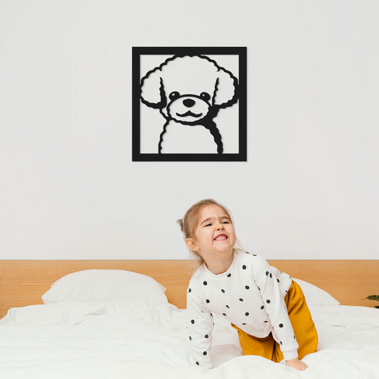 Perro French Poodle rostro - Cuadro decorativo en madera