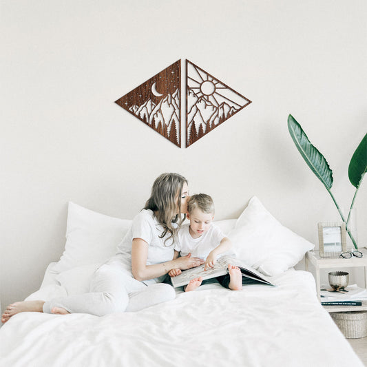 Díptico día y noche - Cuadro decorativo en madera