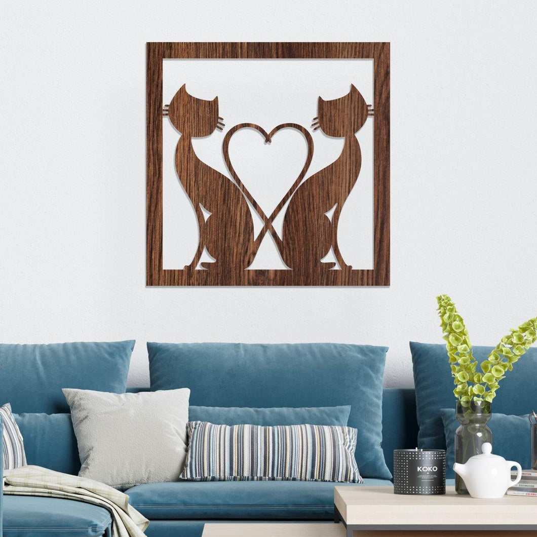 Gatos corazón - Cuadro decorativo en madera - FABRITECA