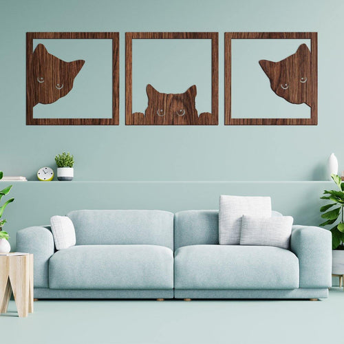 Gatos - Tríptico decorativo en madera - FABRITECA
