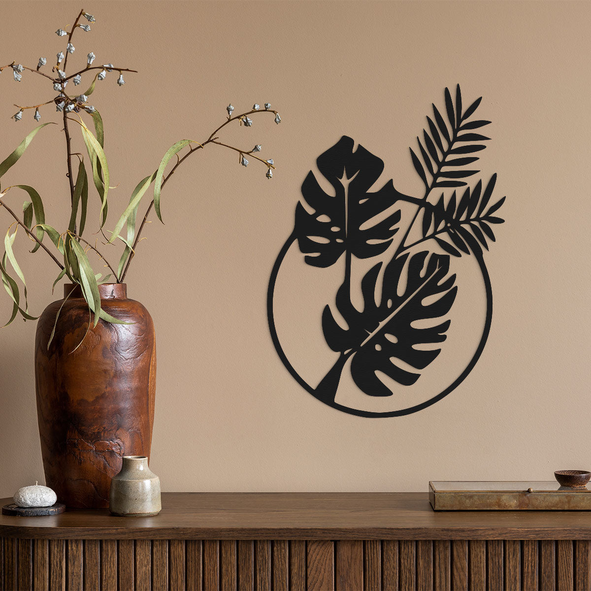 Hojas tropicales - Figura decorativa en madera