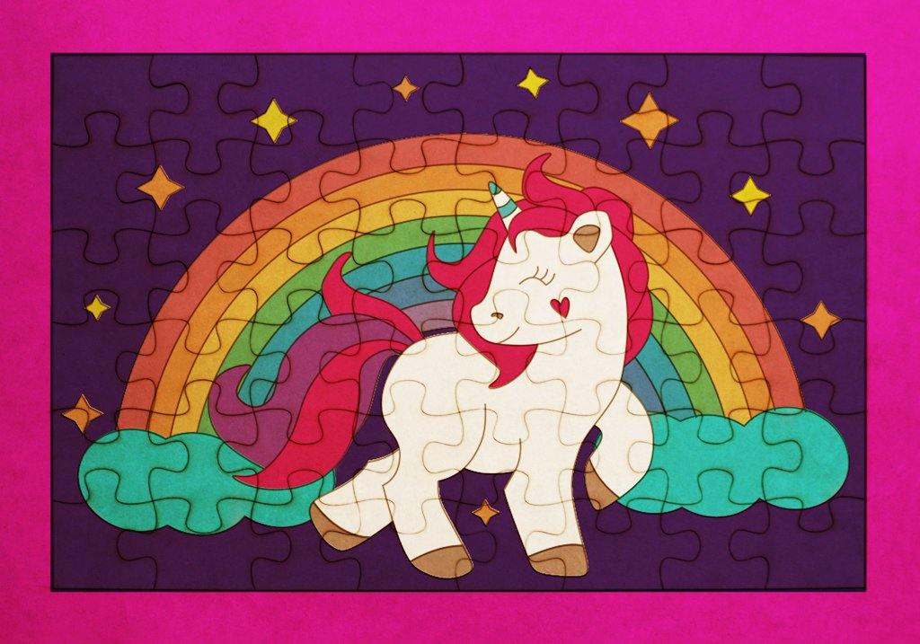 Rompecabezas para niños Unicornio con arcoiris TODO LÁSER Y 3D