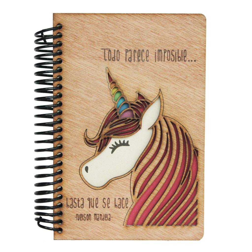 Unicornio - Libreta o cuaderno en madera - FABRITECA